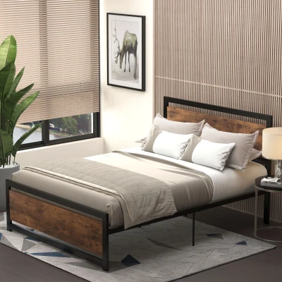 HOMCOM 56.75"x76.75" Full Bed Frame, Metal Slat Support with Storage