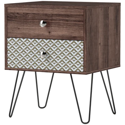 HOMCOM Side Table with Drawers, Nightstand, Bedside Table, Sofa End Table, for Bedroom, Brown