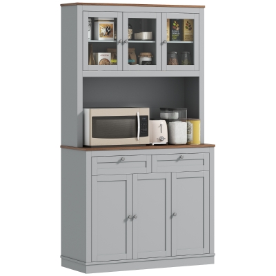 HOMCOM 71" Kitchen Pantry Cabinet with Microwave Stand, Gray