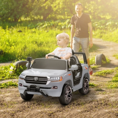 Qaba 12V Toyota LAND CRUISER Licensed Kids Car w/ Remote Control, Four Wheel Spring Suspension, Soft Start, LED Light, Grey