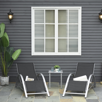 Outsunny 3 Pieces Patio Pool Lounge Chairs Set, Outdoor Chaise lounge with 2 S-Shaped Sunbathing Chairs and a Glass Top Table, for Yard Garden, Black