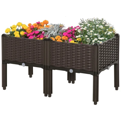 Outsunny 2-piece Raised Garden Bed PP Raised Flower Bed Plant Stand Stackable Vegetable Herb Grow Box