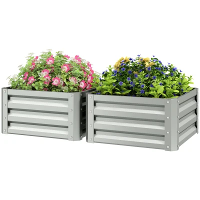 Outsunny 2' x 2' x 1' 2-Pieces Raised Garden Bed with Galvanised Steel Frame for Vegetables, Flowers, Herbs, Light Grey