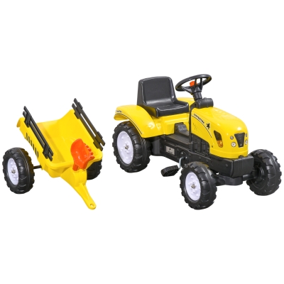 Aosom Kids Ride-On Tractor with Trailer & Pedal Go Kart, Yellow