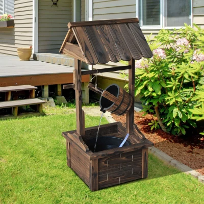 Outsunny Outdoor Wooden Wishing Well Fountain, Carbonized Finish