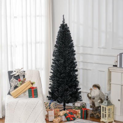 HOMCOM 6FT Pencil Christmas Tree, Artificial Christmas Tree with Automatic Open for Home Party, Black