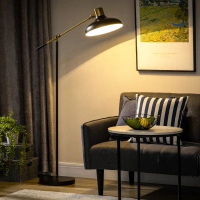 HOMCOM Adjustable Black and Gold Floor Lamp for Living Room