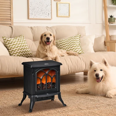 HOMCOM Electric Fireplace Stove Heater with Realistic Flame, Black