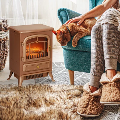 HOMCOM Electric Fireplace Heater with LED Flames, 750W/1500W, Brown