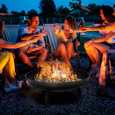 Outsunny 23" Round Outdoor Fire Pit, Portable Firepit Fireplace with Support Legs for Garden, Patio, Camping, Bonfire, Black