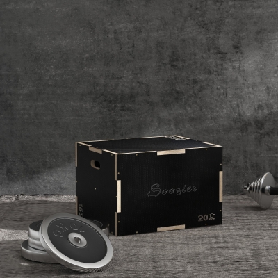 Soozier 24/20/16 In Wooden Plyometric Jump Box with Handle Openings for Home Gym Workout Training