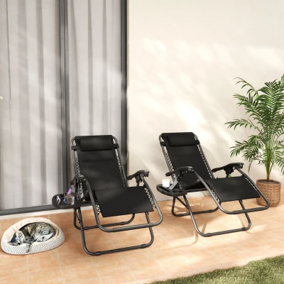 Outdoor Lounge Chair Set 24.8"W x 35.4"D x 42.9"H Black