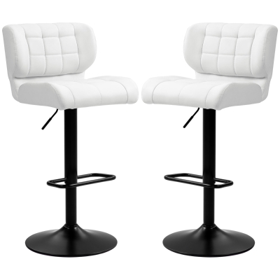 HOMCOM Swivel PU Leather Barstools Set of 2 Adjustable Bar Stools with Footrest Back for Kitchen Counter Dining Room White