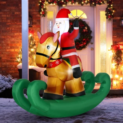 HOMCOM 6ft Santa Claus Rocking Horse Inflatable Yard Decor