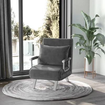 HOMCOM Folding 5-Position Sofa Bed Chair, Dark Gray