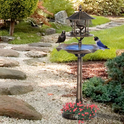 Outsunny 3-in-1 Garden Bird Bath with Feeder & Planter