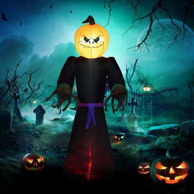 HOMCOM 7' Halloween LED Inflatable Reaper Ghost Pumpkin