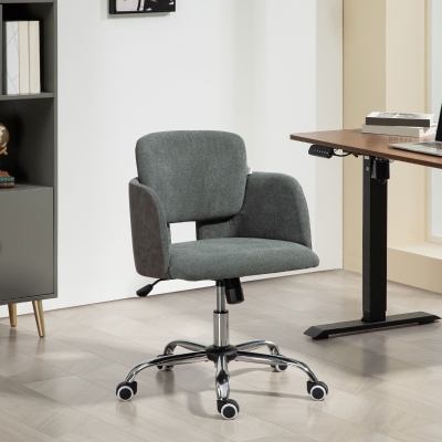 HOMCOM Small Desk Chair, Height Adjustable Fabric Office Chair with Swivel Wheels, Tilt Function, Computer Chair, Grey