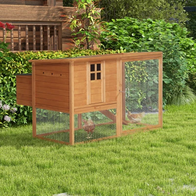 PawHut 66" Wooden Chicken Coop with Outdoor Run & Nesting Box
