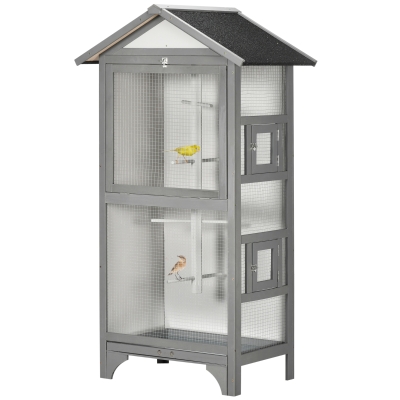 PawHut 60" Wooden Outdoor Bird Cage, Light Gray
