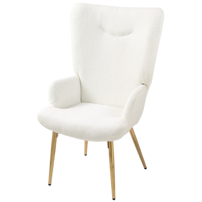 HOMCOM Modern Accent Armchair, Sherpa Boucle Lounge Chair with Metal Legs for Living Room, Bedroom, White