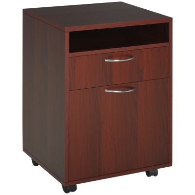 HOMCOM 24" Small Filing Cabinet with Open Compartment, Drawer and Wheels, Home Office Storage Cabinet, Espresso