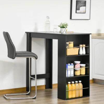 HOMCOM Modern Bar Table with 3 Storage Shelves, Black