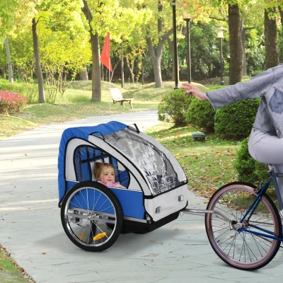 Aosom 2-Seat Child Bike Trailer, Blue with Safety Harnesses