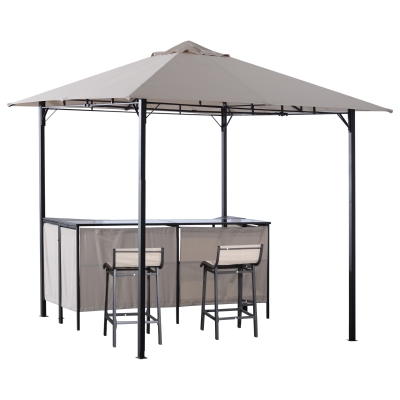 Outsunny 8' x 8' Patio Bar Set, Gazebo Canopy with 2 Stools