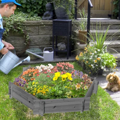 Outsunny 39" Hexagon Raised Garden Bed, Gray Planter Box