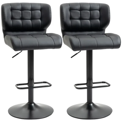 HOMCOM Swivel PU Leather Barstools Set of 2 Adjustable Bar Stools with Footrest Back for Kitchen Counter Dining Room Black
