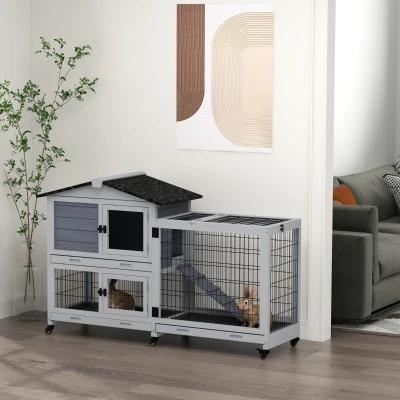 PawHut 2-Tier Indoor Rabbit Enclosure, Gray for 1-2 Rabbits
