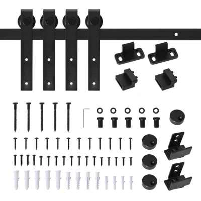 HOMCOM 6.6FT Mini Barn Door Hardware Kit, Sliding Barn Door Cabinet Hardware Kit for 19.5"W Double Doors, Black
