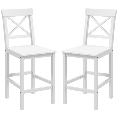 HOMCOM Counter Height Stools Set of 2, Farmhouse Bar Stools with Backs, Solid Wood Counter Stools for Kitchen Island White