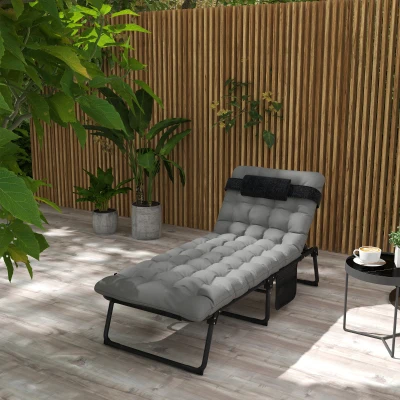 Outsunny Outdoor Folding Chaise Lounge Chair, Adjustable, Gray