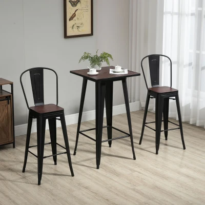 HOMCOM 3-Piece Bar Height Dining Set, Black & Brown