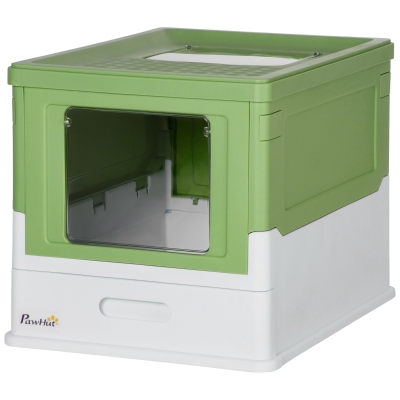 PawHut Enclosed Cat Litter Box, Front Entry, Yellowish Green