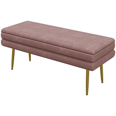 HOMCOM End of Bed Bench, Velvet-feel Upholstered Bench with Thick Padded Seat and Steel Legs, Modern Bedroom Bench, Pink