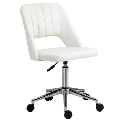 Vinsetto Mid Back Office Chair Velvet Fabric Swivel Scallop Shape Computer Desk Chair, Cream White