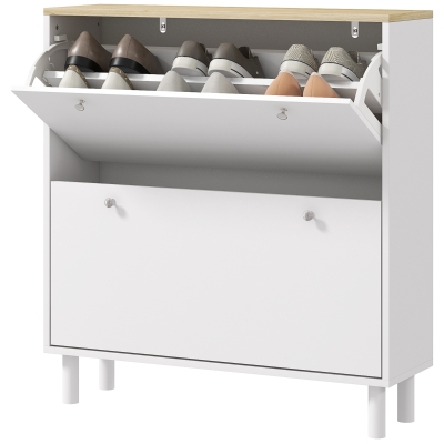 HOMCOM 2 Drawers Shoe Storage Cabinet with Adjustable Shelves for 16 Pairs of Shoes, White