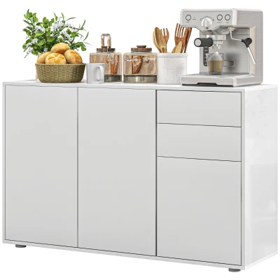 HOMCOM Kitchen Sideboard Storage Cabinet, Modern Coffee Bar with Push-Open Design and 2 Drawers for Living Room, White