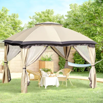 Outsunny 10' x 12' Patio Gazebo, Steel Frame Canopy, Beige