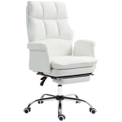HOMCOM PU Leather Ergonomic Reclining Office Chair with Footrest, White