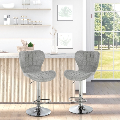 HOMCOM Set of 2 Counter Height Bar Stools Swivel Stool Height Adjustable Bar Chairs with Footrest for Kitchen Dining Home Pub, Grey