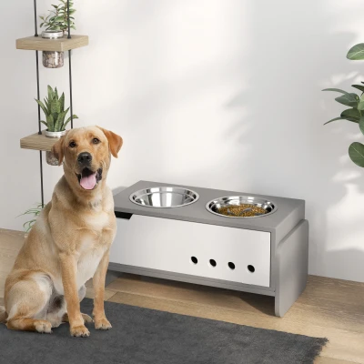 Elevated Dog Bowls 24.6" W x 11.8" D x 14.4" H Gray