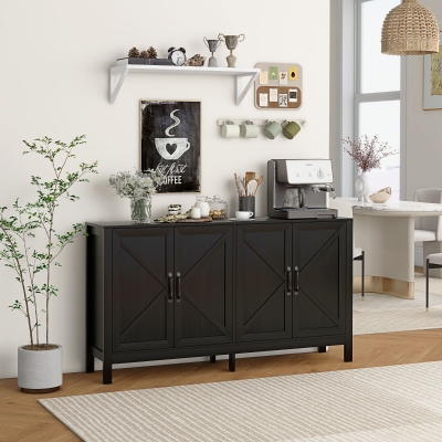 HOMCOM Sideboard Buffet, Storage Cabinet with Barn Door and Adjustable Shelf, TV Stand for TVs up to 65 Inches, Black Oak