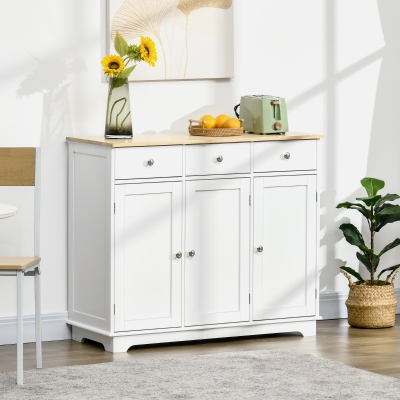 HOMCOM Modern Sideboard, Buffet Cabinet with Storage Cabinets, Drawers and Adjustable Shelves for Living Room, White