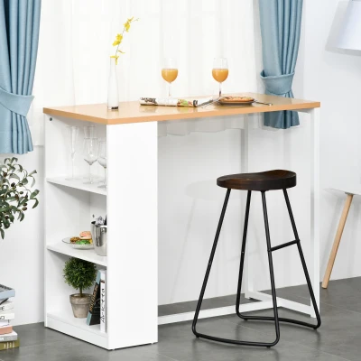 HOMCOM Modern Bar Table, Counter Height with 3 Storage Shelves, White