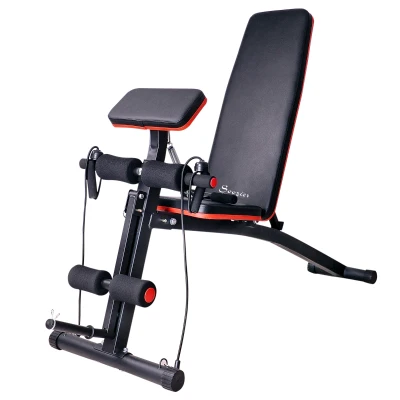 Soozier Foldable Press Bench Adjustable Dumbbell, Weight Training Bench Exercises Gym Chair, Black & Red
