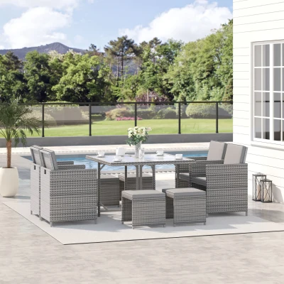 Outsunny 9-Piece Rattan Patio Furniture Set, Gray